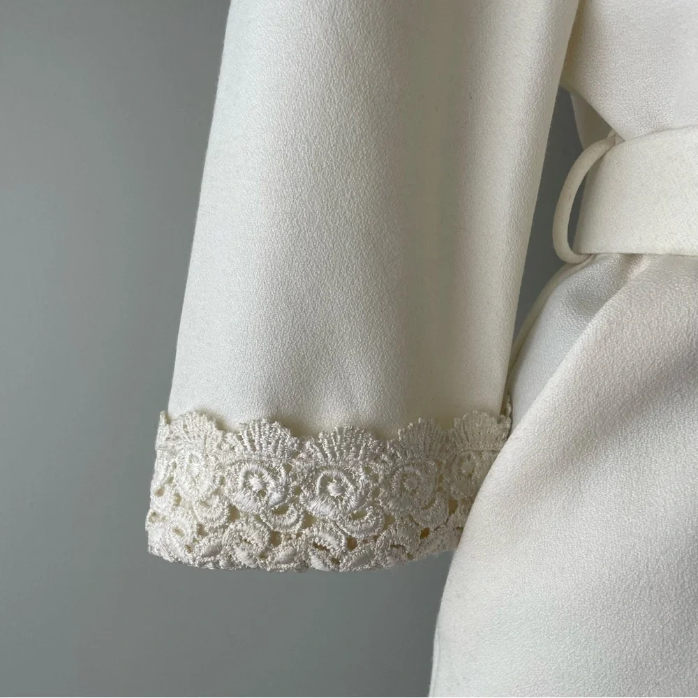 80s Vintage Missy First Montreal Lace Collar Modi Dress Button Down Cream Medium - Picture 9 of 13